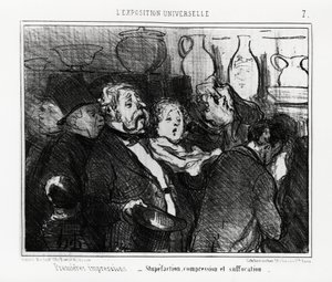 Világkiállítás: első benyomások: kábultság, tömörítés és fulladás. Illusztráció Honore Daumiertől (1808-1879), amely a „Charivari” híradóban jelent meg, 1855. május 24-én. alkotó: Honoré Daumier