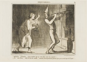 "- Adelaide, Adelaide... Azt hiszem, látom az üstököst közeledni!!!... - Ó, Istenem... ez a világ vége.... milyen bosszantó. Azt ígérték, hogy június 13-ig nem jön el!", 31. tábla a Croquis Parisiensből. alkotó: Honoré Victorin Daumier