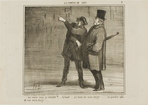"- Látod az üstököst... csak ott, az ujjam hegyénél ... ne veszítsd szem elől az ujjam hegyét!", 5. tábla a La Comète De 1857-ből. alkotó: Honoré Victorin Daumier