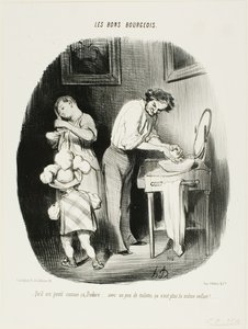 "- Hát nem aranyos, Dodore... egy kis takarítással már nem ugyanaz a gyerek!...", 37-es tányér a Les Bons Bourgeois-ból. alkotó: Honoré Victorin Daumier