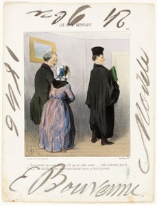 "- Hát nem csodálatos, hogy van egy fiam, aki ügyvéd... micsoda megtiszteltetés a családnak... Adolph, azt akarom, hogy egész nap így öltözzön!...", 21. tányér a Les Bons Bourgeois-ból. alkotó: Honoré Victorin Daumier