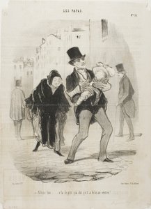 "- Igen, rendben, de szegény fiúnak fáj a hasa", 13. tányér Les Papasból. alkotó: Honoré Victorin Daumier