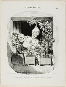 Mintaházasság: Harminc éven át ápolták az erényt és a szegfűt, hatodik lemez a Les Bons Bourgeois-ból. alkotó: Honoré Victorin Daumier