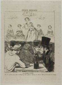 A Champs-Elysées-n. Soha nem volt teljesen világos, hogy a zenétől megy le a sör, vagy a sörtől, ami lenyeli a zenét, 3. lemez a Croquis Musicaux-ból. alkotó: Honoré Victorin Daumier