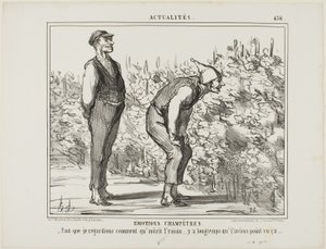 Érzelmek a vidékről. "- Meg kell nézni, hogyan terem a bor... még soha nem láttam...", 436. tábla az Actualitésből. alkotó: Honoré Victorin Daumier