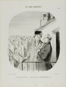 "Kicsit magasan élek... de legalább gyönyörű kilátásban gyönyörködöm", 8. tányér a Les Bons Bourgeois-ból. alkotó: Honoré Victorin Daumier