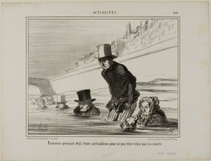A párizsiak máris megteszik az óvintézkedéseket, hogy elkerüljék az üstökös okozta pörkölést, 410-es tányér az Actualitésből alkotó: Honoré Victorin Daumier
