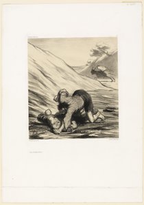 A szamár és két tolvaj, 75. tábla a Művészek emléktárgyaiból alkotó: Honoré Victorin Daumier
