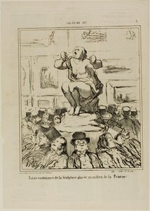 Egy festménykiállítás közepén elhelyezett szobor nemtetszése, 5. tábla a Salon De 1857-ből alkotó: Honoré Victorin Daumier