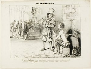A Mountebanks. "- Ó, Maître Bilboquet, elegünk van... ezek a bohócok ellopják a műsorunkat! Ne aggódjon, Gringaillet, ők nem konkurencia, ők csak komédiások!"," a Les Saltimbanques-tól. alkotó: Honoré Victorin Daumier