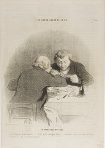 Az osztrigaszezon visszatérése. "- Tizenkét tucatot meg tudnék enni belőlük... képzeld csak el, hogy vannak emberek, akik nem szeretik az osztrigát... - Egyszerűen nincs önbecsülésük...", 53. tányér a Les Beaux Jours De La Vie című filmből. alkotó: Honoré Victorin Daumier