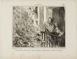 Párizs utcáinak látképe a híres "La Bourse" című morális komédia előadása után, 330. tányér az Actualités-ból alkotó: Honoré Victorin Daumier