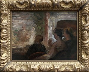 Színházi szállás. Honore Daumier (1808-1879) festménye, 1865 körül. Art francais alkotó: Honoré Daumier