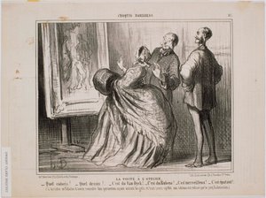 Párizsi vázlatok: Látogatás a műteremben: Micsoda színek! Micsoda rajzok! Ez igazi Van Dyck! alkotó: Honoré Daumier