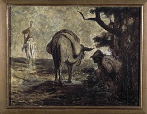 Don Quijote és Sancho Panza. Illusztráció Miguel Cervantes Don Quijote de la Mancha (A zseniális Hidalgo Don Quijote de la Mancha) regényéből. Honore Daumier (1808-1879) festménye. Olajfestmény. Nap. 24x31 Musee des Beaux Arts, Palais Longchamp alkotó: Honoré Daumier