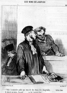 Itt van az állami minisztérium, aki nagyon kellemetlen dolgokat mond neked... szóval próbálj legalább fél szemmel sírni... mindig jó érzés!... Daumier (1808-1879). "Macskazene" alkotó: Honoré Daumier