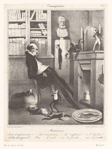 Karikatúra egy embergyűlölőről, aki azon töpreng, hogyan követ el öngyilkosságot alkotó: Honoré Daumier