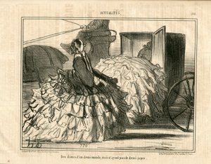 Le Charivari, Satiric in B & B, kb. 1855_5_11: Hírek n* 190. A demi-monde hölgyei, de nem szoknyák. - Divat, közlekedés, krinolinok - Honore Daumier (1808-1879) női illusztrációja alkotó: Honoré Daumier