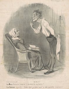 A férj. Bobonne, kéred a szakállam ajándékát? alkotó: Honoré Daumier