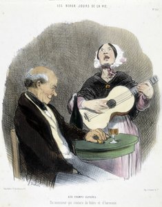 Férfi iszik egy énekes társaságában – Honoré Daumier „Les Beaux Days de la vie” című filmjében alkotó: Honoré Daumier