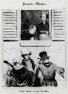 Közmondások és mondák: az éhes hasnak nincs füle. Illusztráció: Honore Daumier (1808-1879). Karikatúra 19. század, Musee Carnavalet, Párizs. alkotó: Honoré Daumier