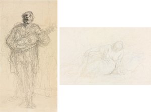 Éneklő gitáros (recto); Fekvő nő a karjára támaszkodva (verso) alkotó: Honoré Daumier