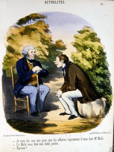 Két férfi a politikáról és a Comte de Mole hasznosságáról beszélget (színes litó) alkotó: Honoré Daumier