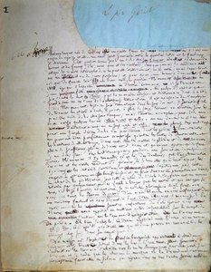 A „Le Pere Goriot” kéziratának első oldala (toll és tinta papíron)