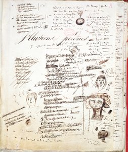 A „Les Illusions Perdues” címlapja, c. 1830-40 (toll és tinta papíron)