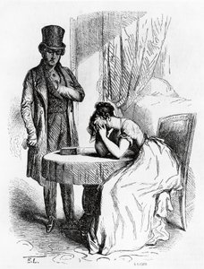 Kétségbeesett nő a férfi pillantása alatt, Ferragus illusztrációja, Honore de Balzac (1799-1850), francia kiadás