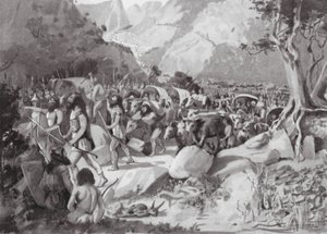 A szkíta törzsek vándorlása a kis-ázsiai hegyekben lévő hágón keresztül (litho) alkotó: Horace Moore Jones