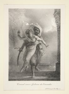 Conrad megmenti Gulnare-t az l alkotó: Emile Jean Horace Vernet