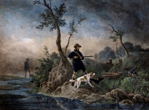 Kacsavadászat a mocsárban, metszet Horace Vernet (1789-1863) festménye alapján alkotó: Emile Jean Horace Vernet