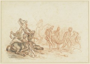 Háborús jelenet Spanyolországban: pisztolylövéssel megölnek egy sérült lovat alkotó: Emile Jean Horace Vernet