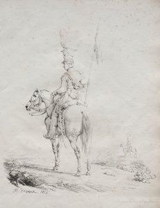 Litográfiai esszék gyűjteménye: Le Lancier en Vedette alkotó: Emile Jean Horace Vernet