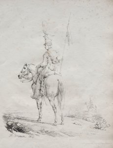 Litográfiai esszék gyűjteménye: Le Lancier en Vedette, 1816. alkotó: Emile Jean Horace Vernet