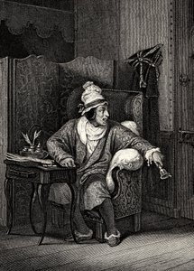 Jelenet A képzeletbeli rokkant című filmből, Moliere, Horace Vernet, metszet - Le Malade imaginaire, Jean-Baptiste Poquelin dit Moliere (1622-1673) alkotó: Emile Jean Horace Vernet