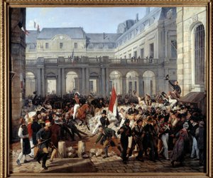 Orléans hercege elhagyta a királyi palotát, hogy a Hotel de Ville-be menjen (július 31 alkotó: Emile Jean Horace Vernet