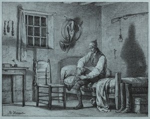 Az ágyból felkelt Limier ember-szolgája, c. 1818. alkotó: Emile Jean Horace Vernet