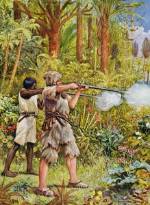 Crusoe és Friday Shoot the Savages, Daniel Defoe (1660-1731) 