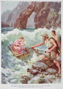 "Egy sziklapárkányra rajzolta őt és a babát biztonságban" (színes litó) alkotó: Howard Davie