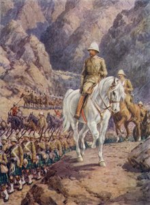 Lord Roberts, a Kandaharba tartó menetben (színes litó) alkotó: Howard Davie