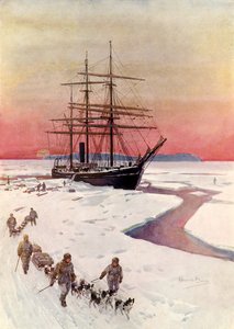 A "Terra Nova" kirakása McMurdo Soundban (színes litó) alkotó: Howard Davie