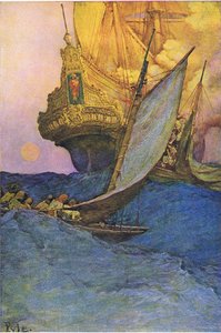 Támadás egy galleon ellen, Howard Pyles Book of Pirates című könyvéből, amelyet a Harper & Bros adott ki, 1921