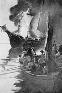 Burning of the „Gaspee”, Illusztráció Woodrow Wilson „Colonies and Nation” című könyvéből, pub. a Harper