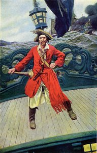 Keith kapitány a hajója fedélzetén. Illusztráció: Howard Pyle (1853-1911), amerikai illusztrátor: „A kalózok buktatói és a spanyol főtér maroonersei könyve”