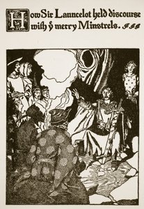 Hogyan beszélt Sir Launcelot ti Vidám Minstrelekkel, illusztráció a Sir Launcelot és társai történetéből, 1907 alkotó: Howard Pyle
