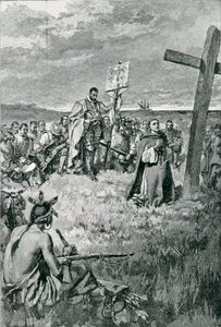 Jacques Cartier (1491-1557) Kereszt felállítása Gaspe-nál, illusztráció Thomas Wentworth Higginson „The French Voyageurs” című művéből, pub. a Harper