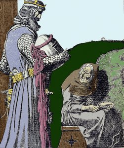 Arthur király (Artus) és a boszorkány. Illusztráció: Howard Pyle (1853-1911), amerikai illusztrátor.