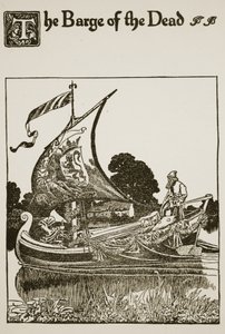 A holtak bárkája, illusztráció a "Sir Launcelot és társai története" című könyvből, 1907 alkotó: Howard Pyle